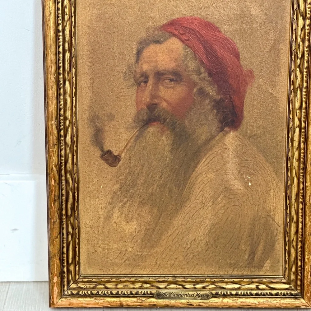 Vintage framed painting “The Contented Man” - Picture 3 of 10